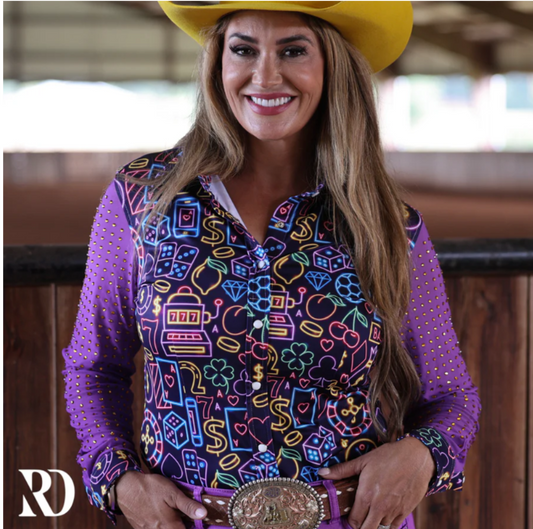 NEON LIGHTS MESH SLEEVE PERFORMANCE RODEO SHIRT