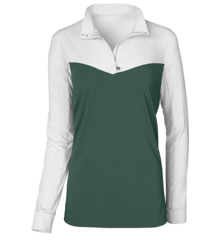 Dapplebay Lady 1/4 Zip Show Top-White/Evergreen